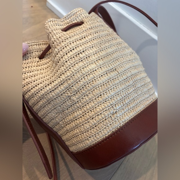 Sézane Mini Farrow Raphia Bag Bucket Leather Strap Natural Beige Woven Sezane - Picture 10 of 13